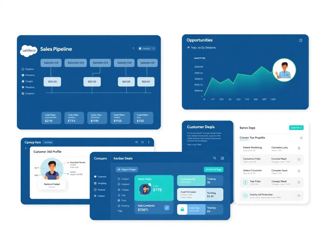 Salesforce CRM dashboard, sales pipeline and customer 360